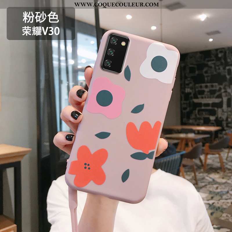 Étui Honor View30 En Bois Peinture Silicone, Coque Honor View30 Tendance Personnalité Rose