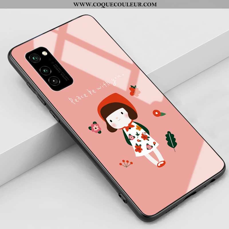 Housse Honor View30 Silicone Téléphone Portable Rose, Étui Honor View30 Verre Dessin Animé Rose