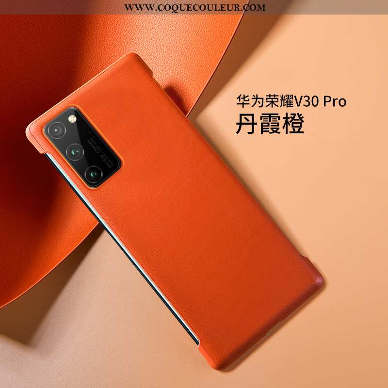 Étui Honor View30 Pro Ultra Cuir Bovins, Coque Honor View30 Pro Légère Luxe Orange