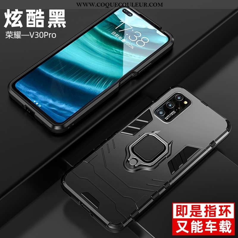 Coque Honor View30 Pro Personnalité Support Noir, Housse Honor View30 Pro Créatif Délavé En Daim Noi