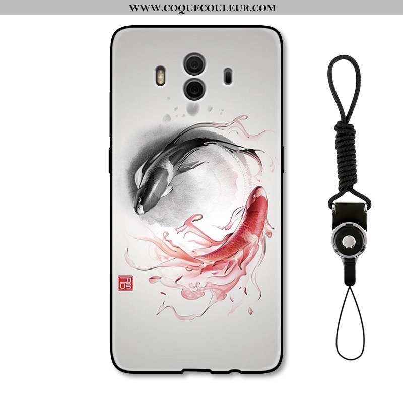 Housse Huawei Mate 10 Gaufrage Style Chinois Étui, Étui Huawei Mate 10 Protection Coque Beige