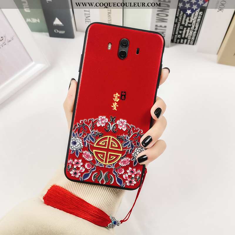 Étui Huawei Mate 10 Gaufrage Totem Étui, Coque Huawei Mate 10 Vintage Style Chinois Noir