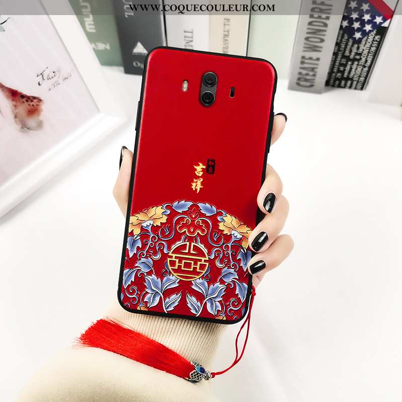 Étui Huawei Mate 10 Gaufrage Totem Étui, Coque Huawei Mate 10 Vintage Style Chinois Noir