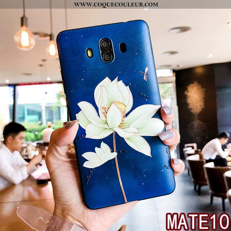 Coque Huawei Mate 10 Fluide Doux Téléphone Portable Étui, Housse Huawei Mate 10 Silicone Floral Bleu