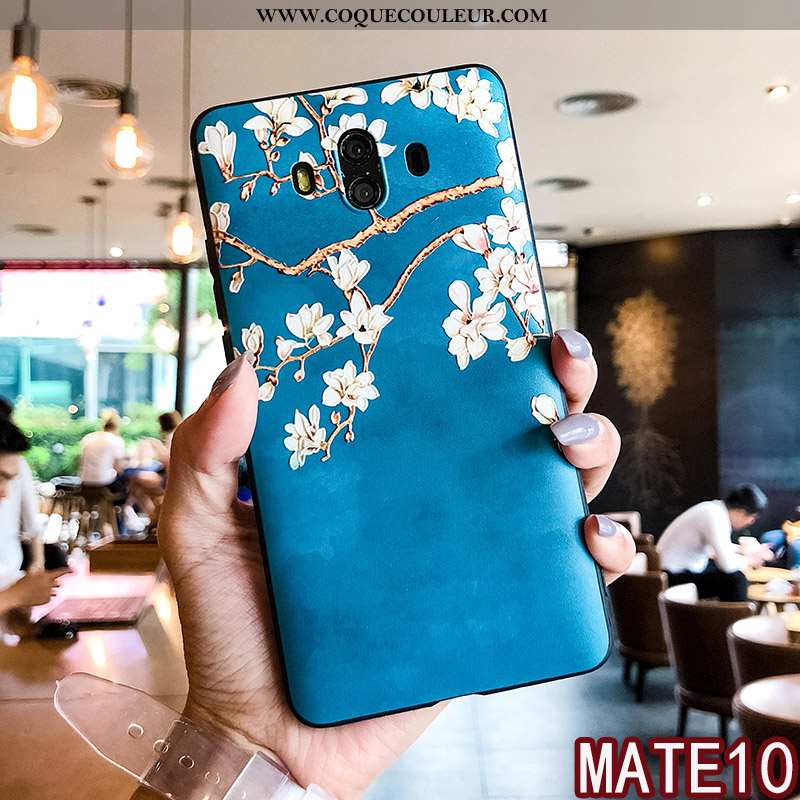 Coque Huawei Mate 10 Fluide Doux Téléphone Portable Étui, Housse Huawei Mate 10 Silicone Floral Bleu