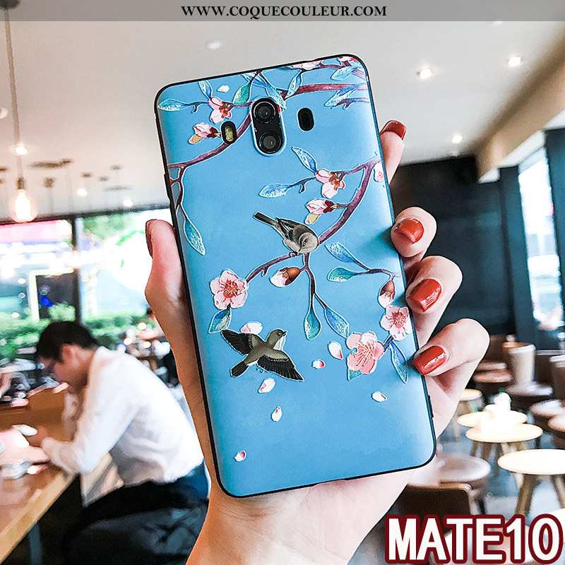 Coque Huawei Mate 10 Fluide Doux Téléphone Portable Étui, Housse Huawei Mate 10 Silicone Floral Bleu