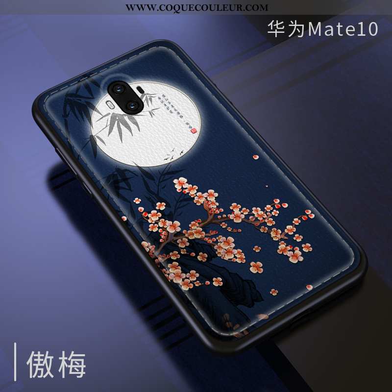 Coque Huawei Mate 10 Silicone Qualité Tendance, Housse Huawei Mate 10 Mode Modèle Fleurie Bleu Foncé