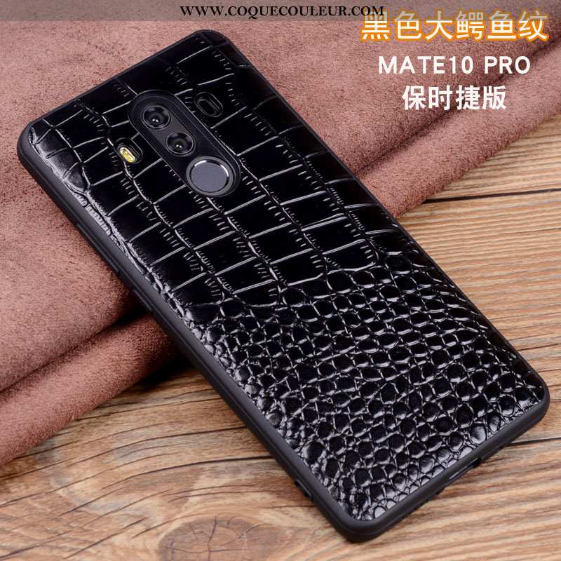 Housse Huawei Mate 10 Pro Cuir Téléphone Portable Véritable, Étui Huawei Mate 10 Pro Protection Noir