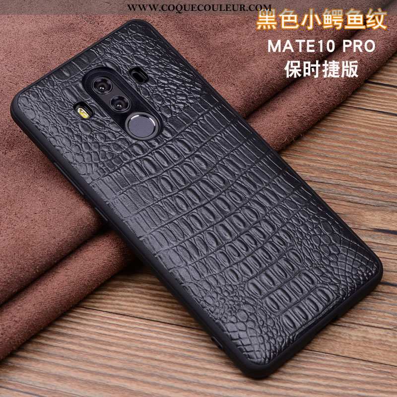 Housse Huawei Mate 10 Pro Cuir Téléphone Portable Véritable, Étui Huawei Mate 10 Pro Protection Noir