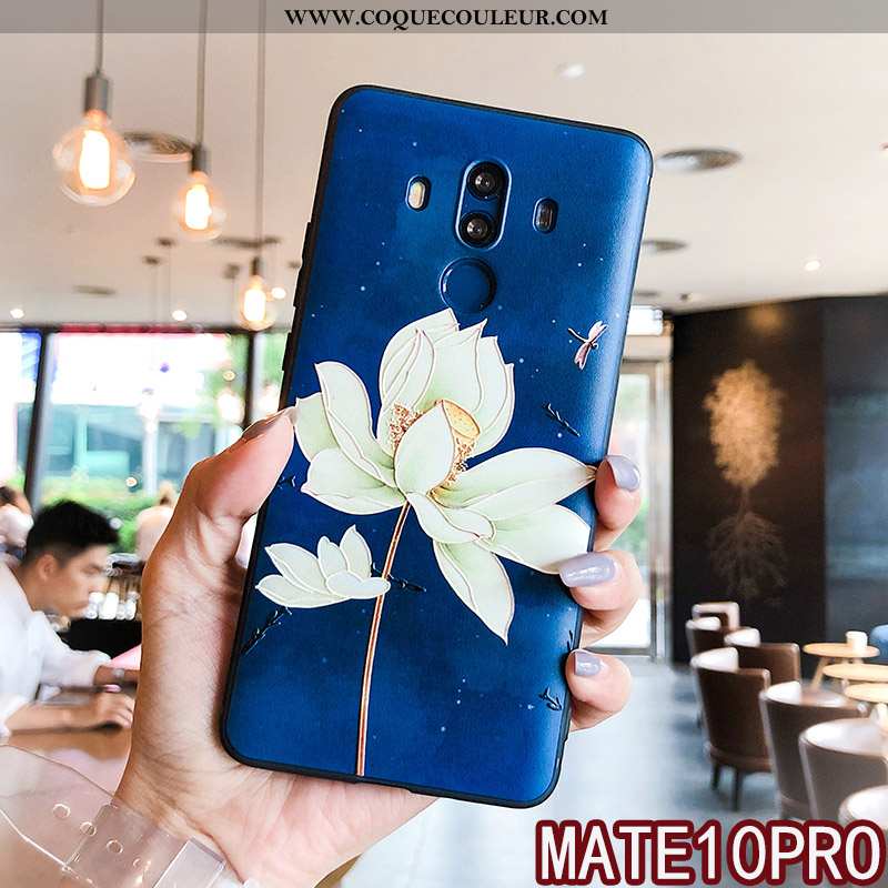 Housse Huawei Mate 10 Pro Gaufrage Floral Protection, Étui Huawei Mate 10 Pro Fluide Doux Blanche