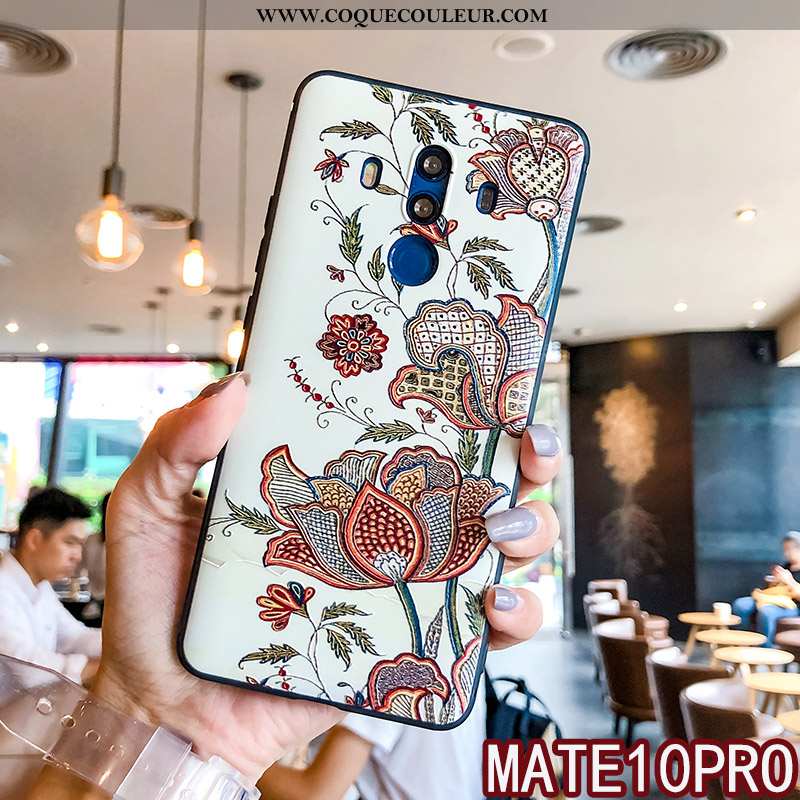 Housse Huawei Mate 10 Pro Gaufrage Floral Protection, Étui Huawei Mate 10 Pro Fluide Doux Blanche