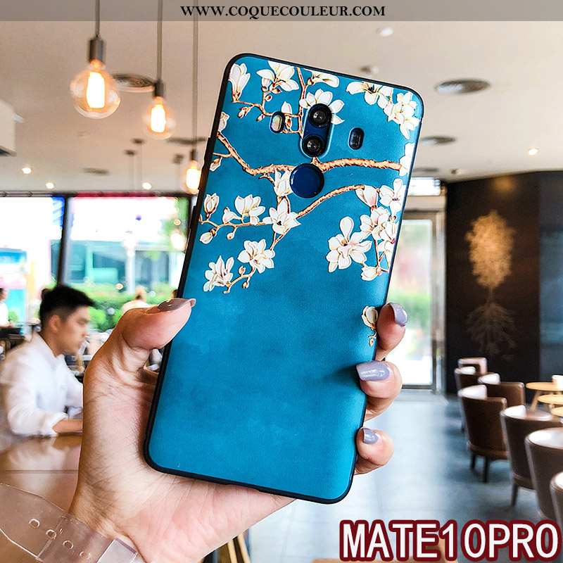 Housse Huawei Mate 10 Pro Gaufrage Floral Protection, Étui Huawei Mate 10 Pro Fluide Doux Blanche