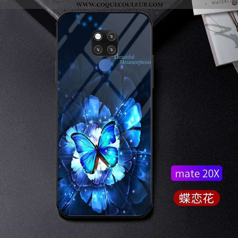 Étui Huawei Mate 20 Tendance Téléphone Portable Verre, Coque Huawei Mate 20 Légère Protection Bleu