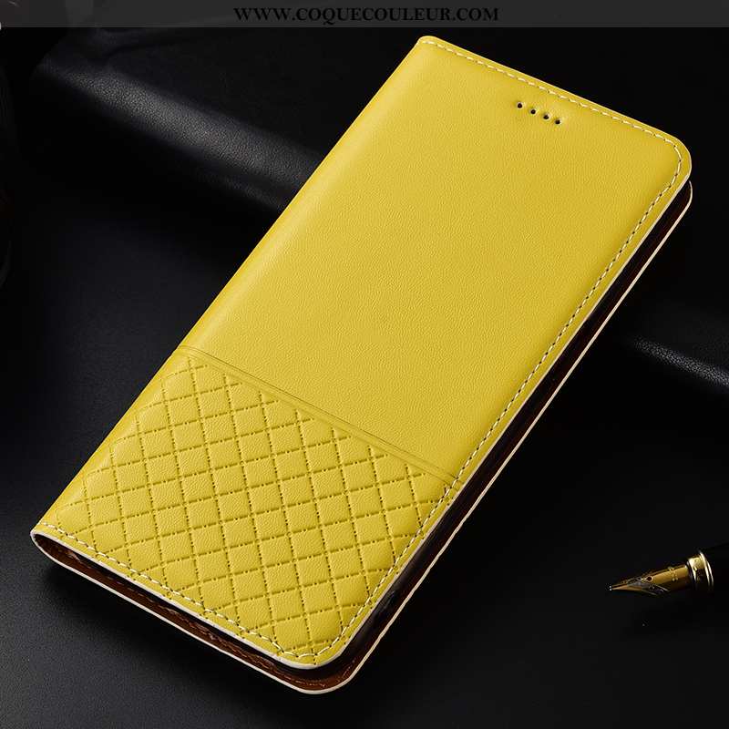 Housse Huawei Mate 20 Lite Cuir Véritable Jaune, Étui Huawei Mate 20 Lite Protection Coque Jaune