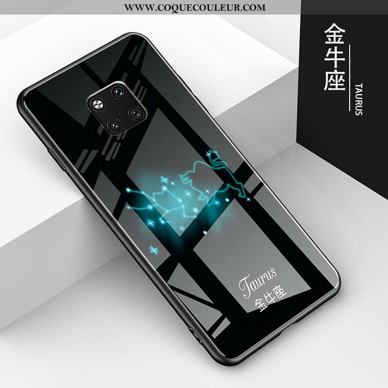 Coque Huawei Mate 20 Pro Verre Protection Étui, Housse Huawei Mate 20 Pro Dessin Animé Noir