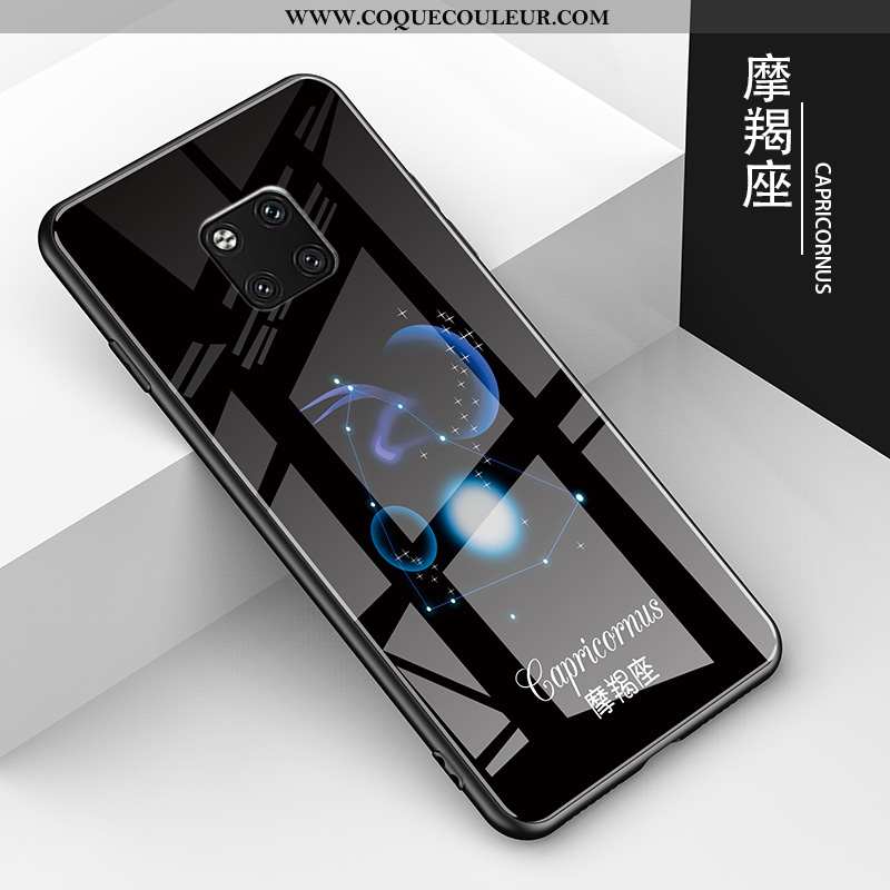 Coque Huawei Mate 20 Pro Verre Protection Étui, Housse Huawei Mate 20 Pro Dessin Animé Noir