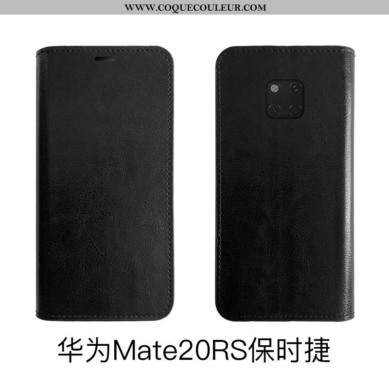 Coque Huawei Mate 20 Rs Protection Housse Noir, Huawei Mate 20 Rs Cuir Véritable Téléphone Portable 
