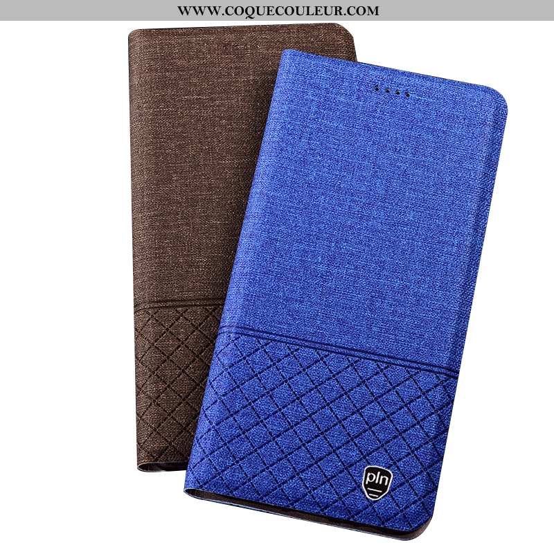 Étui Huawei Mate 20 Rs Protection Lin Plaid, Coque Huawei Mate 20 Rs Cuir Tout Compris Bleu