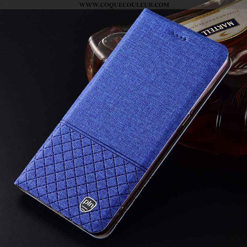 Étui Huawei Mate 20 Rs Protection Lin Plaid, Coque Huawei Mate 20 Rs Cuir Tout Compris Bleu