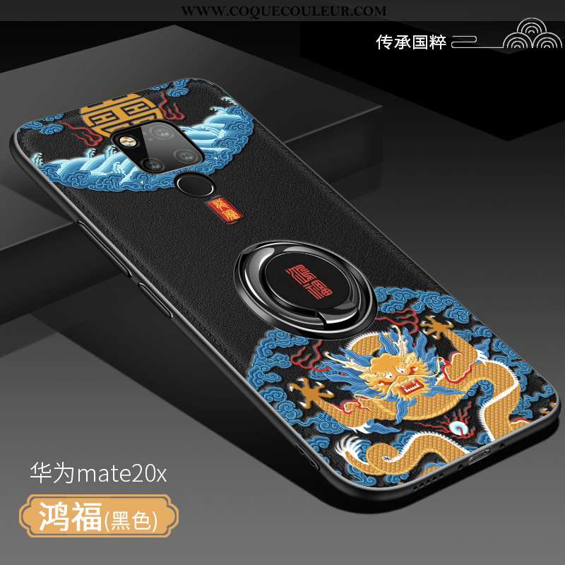 Étui Huawei Mate 20 X Silicone Style Chinois Magnétisme, Coque Huawei Mate 20 X Protection Anneau Ro