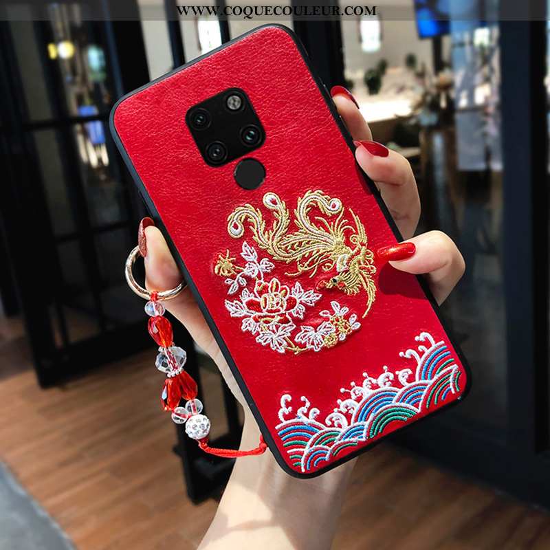 Coque Huawei Mate 20 X Tendance Broderie Rouge, Housse Huawei Mate 20 X Silicone Style Chinois Rouge