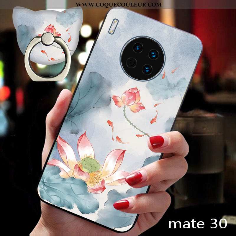 Housse Huawei Mate 30 Gaufrage Étui Téléphone Portable, Huawei Mate 30 Fluide Doux Protection Bleu