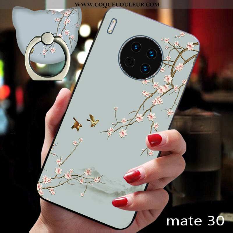 Housse Huawei Mate 30 Gaufrage Étui Téléphone Portable, Huawei Mate 30 Fluide Doux Protection Bleu