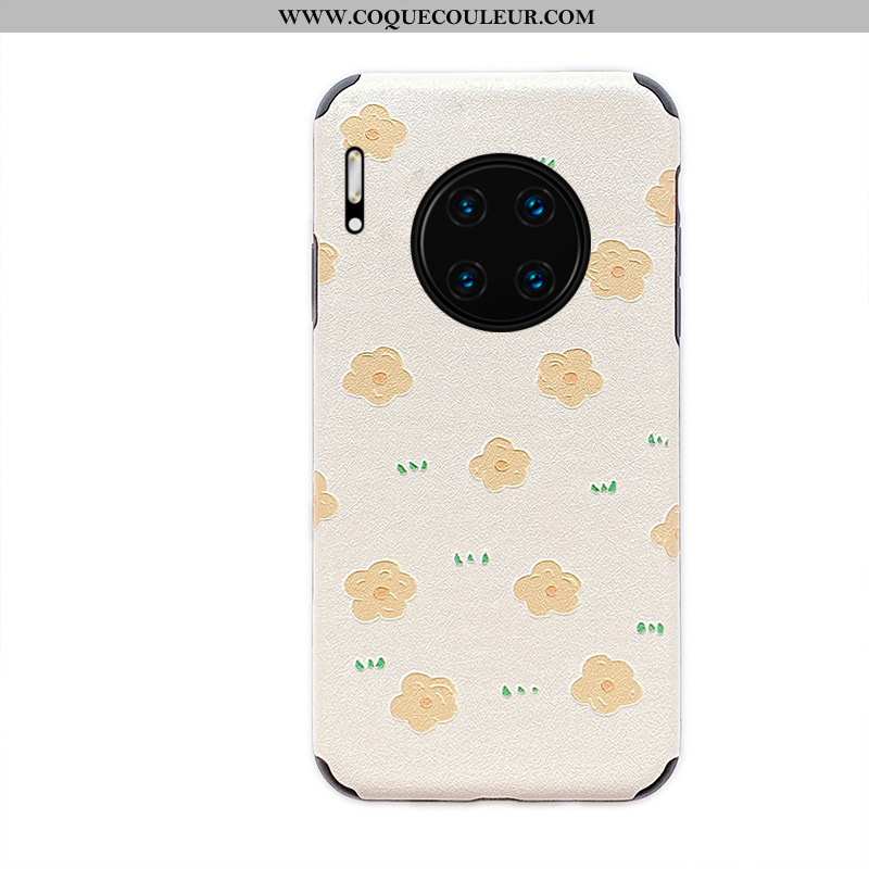 Housse Huawei Mate 30 Dessin Animé Silicone Étui, Étui Huawei Mate 30 Modèle Fleurie Incassable Blan