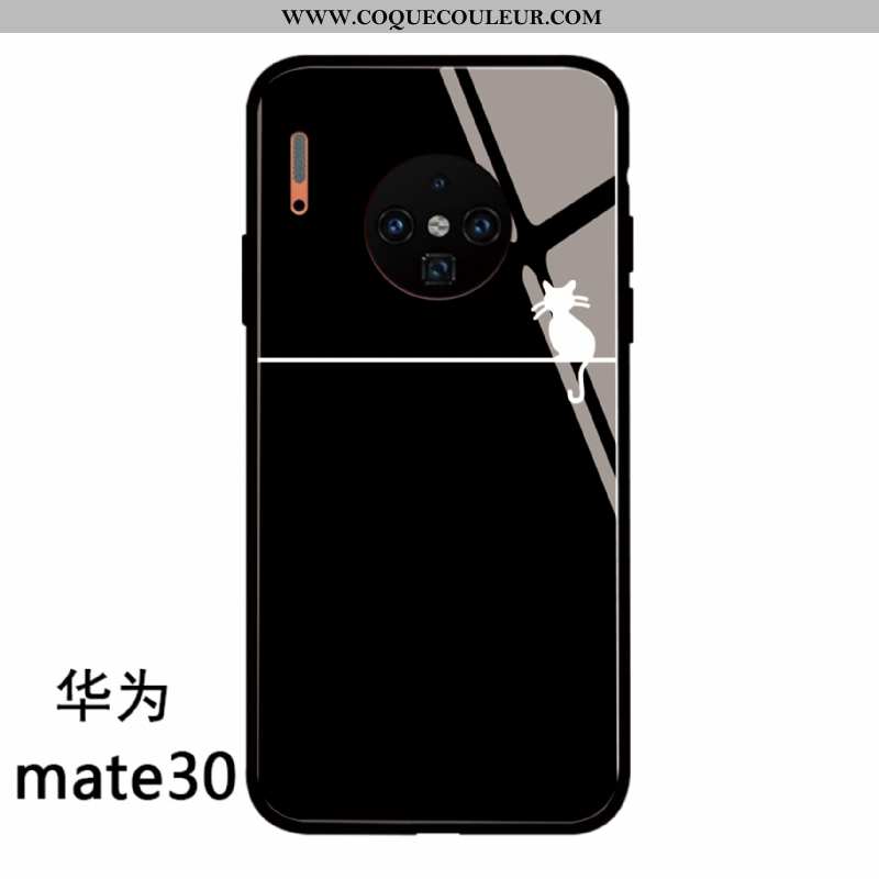 Housse Huawei Mate 30 Silicone Chat Tendance, Étui Huawei Mate 30 Protection Amoureux Noir