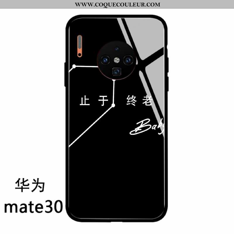 Housse Huawei Mate 30 Tendance Verre Coque, Étui Huawei Mate 30 Protection Téléphone Portable Noir