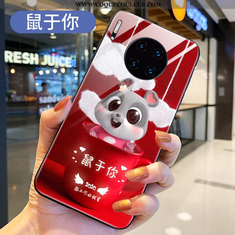 Housse Huawei Mate 30 Créatif Rat Coque, Étui Huawei Mate 30 Verre Rouge