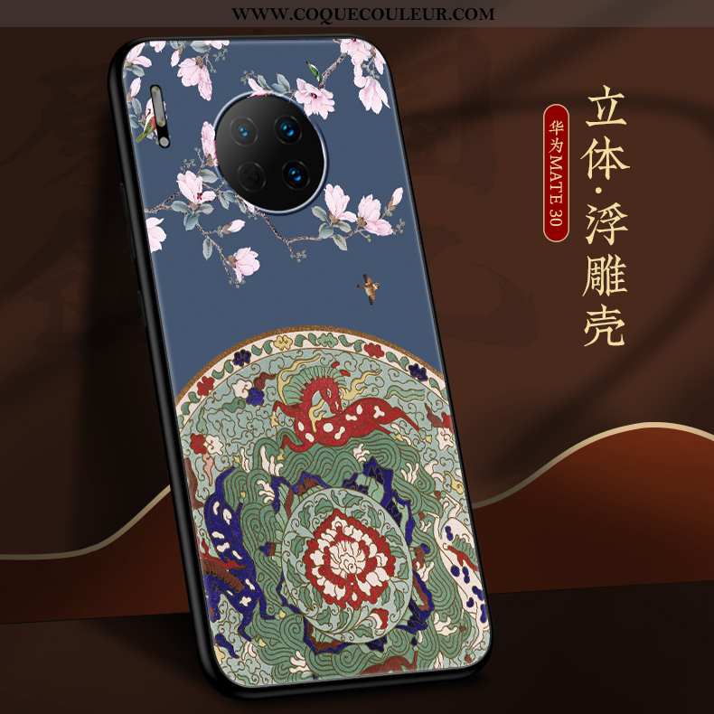 Housse Huawei Mate 30 Créatif Silicone Style Chinois, Étui Huawei Mate 30 Ultra Net Rouge Bleu