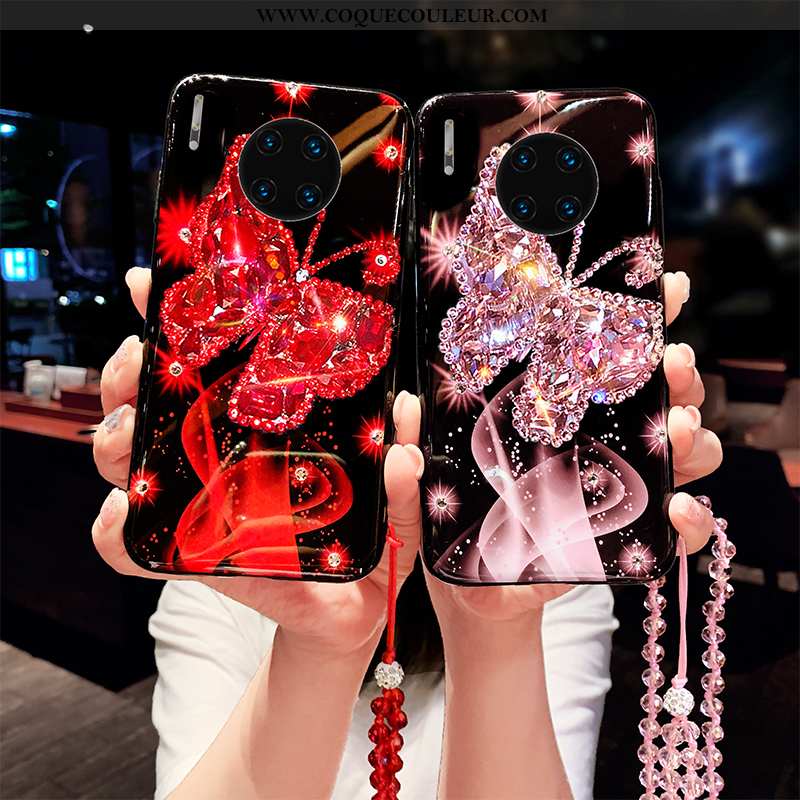 Housse Huawei Mate 30 Strass Téléphone Portable Net Rouge, Étui Huawei Mate 30 Ornements Suspendus C