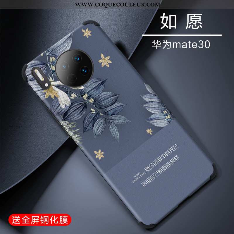 Housse Huawei Mate 30 Personnalité Soie Mulberry Silicone, Étui Huawei Mate 30 Créatif Tendance Bleu