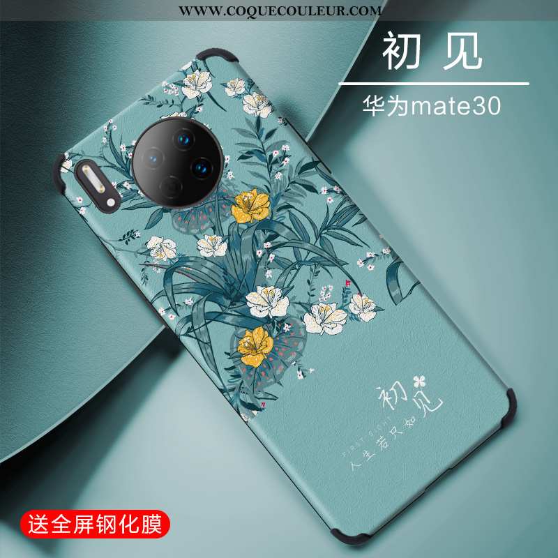 Housse Huawei Mate 30 Personnalité Soie Mulberry Silicone, Étui Huawei Mate 30 Créatif Tendance Bleu