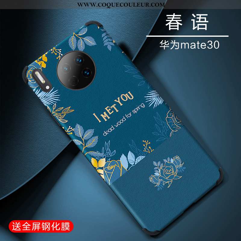 Housse Huawei Mate 30 Personnalité Soie Mulberry Silicone, Étui Huawei Mate 30 Créatif Tendance Bleu