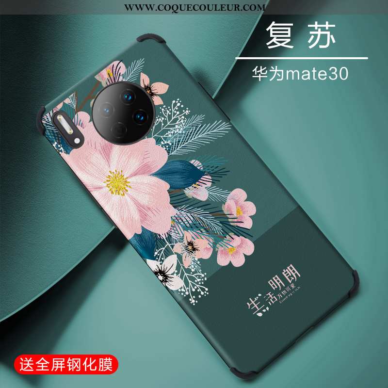 Housse Huawei Mate 30 Personnalité Soie Mulberry Silicone, Étui Huawei Mate 30 Créatif Tendance Bleu