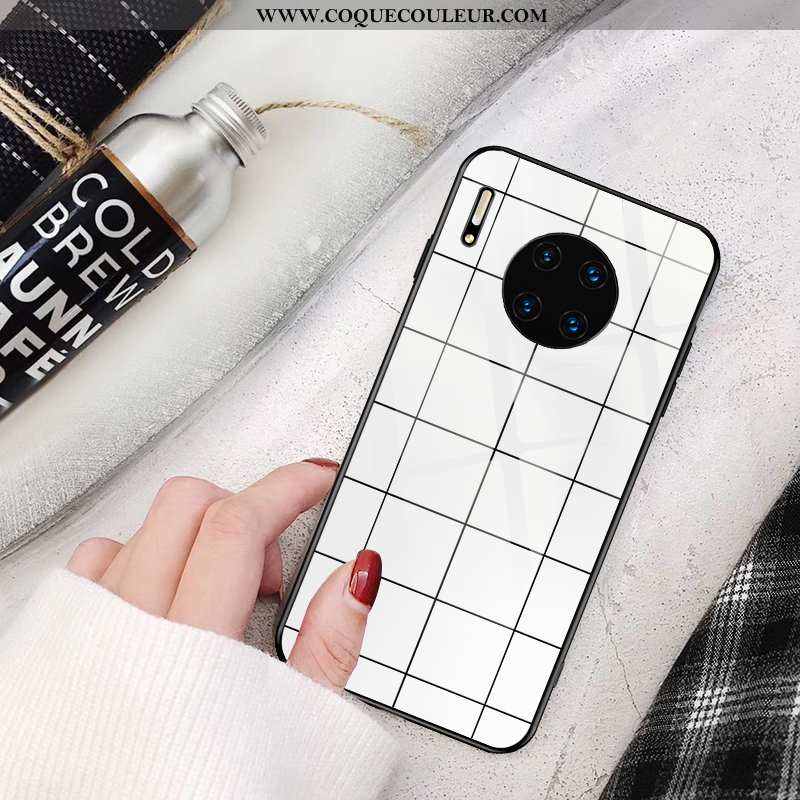 Coque Huawei Mate 30 Pro Verre Incassable Luxe, Housse Huawei Mate 30 Pro Personnalité Net Rouge Noi