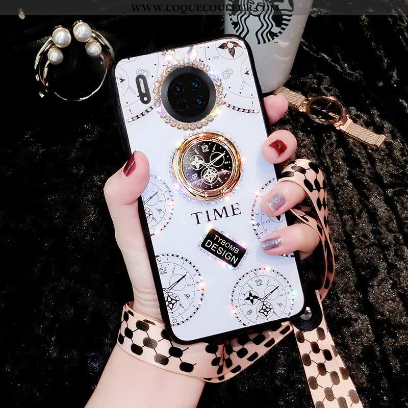 Étui Huawei Mate 30 Pro Tendance Créatif Strass, Coque Huawei Mate 30 Pro Silicone Blanc Blanche