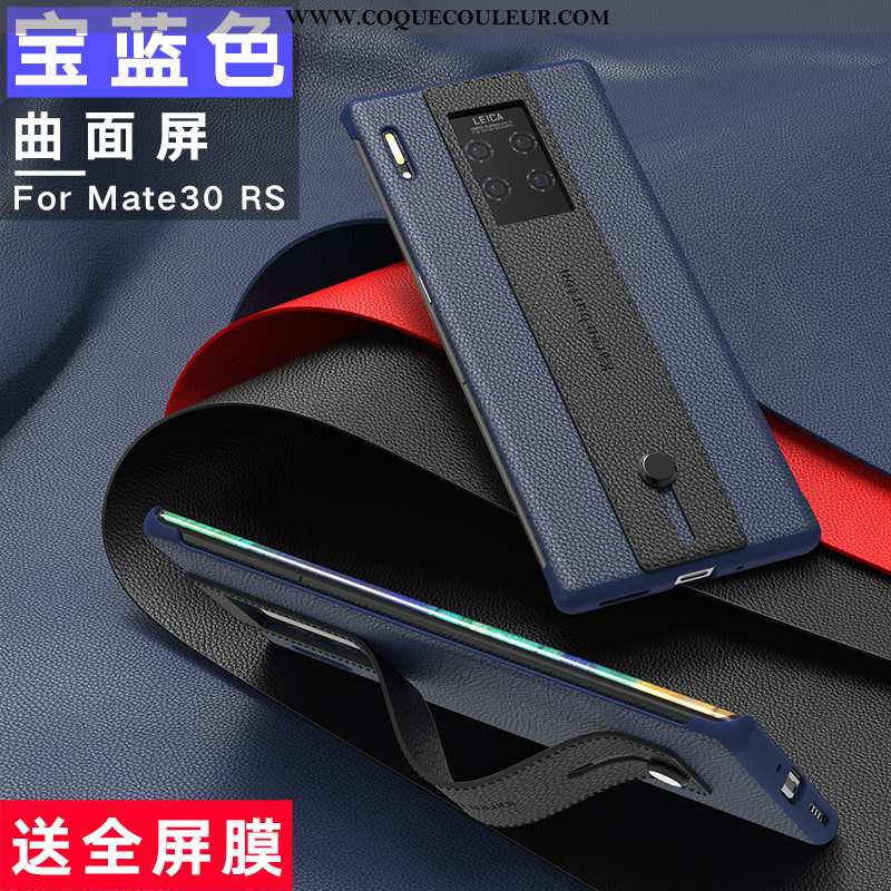 Housse Huawei Mate 30 Rs Cuir Véritable Bleu Marin Étui, Étui Huawei Mate 30 Rs Cuir Protection Bleu