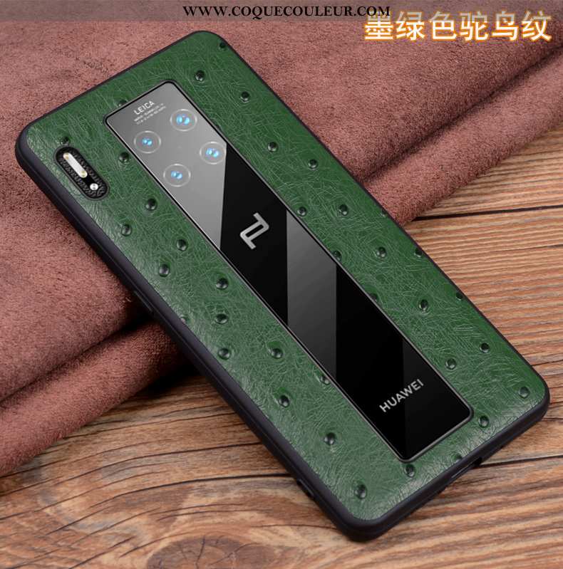 Étui Huawei Mate 30 Rs Protection Coque Cuir, Huawei Mate 30 Rs Cuir Véritable Verte