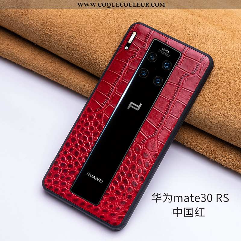 Étui Huawei Mate 30 Rs Cuir Véritable Simple Vin Rouge, Coque Huawei Mate 30 Rs Ultra Protection Bor