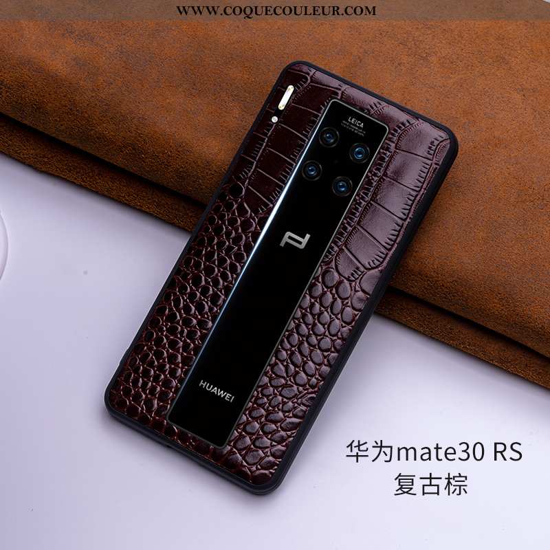 Étui Huawei Mate 30 Rs Cuir Véritable Simple Vin Rouge, Coque Huawei Mate 30 Rs Ultra Protection Bor