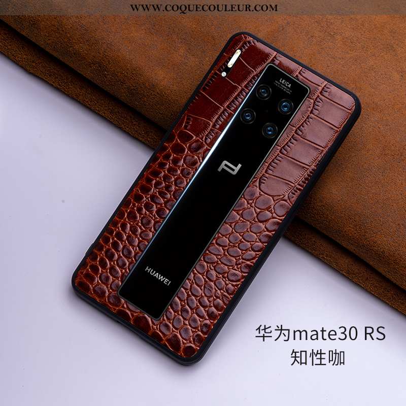 Étui Huawei Mate 30 Rs Cuir Véritable Simple Vin Rouge, Coque Huawei Mate 30 Rs Ultra Protection Bor