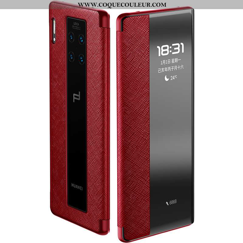 Étui Huawei Mate 30 Rs Luxe Bovins Téléphone Portable, Coque Huawei Mate 30 Rs Cuir Véritable Clamsh