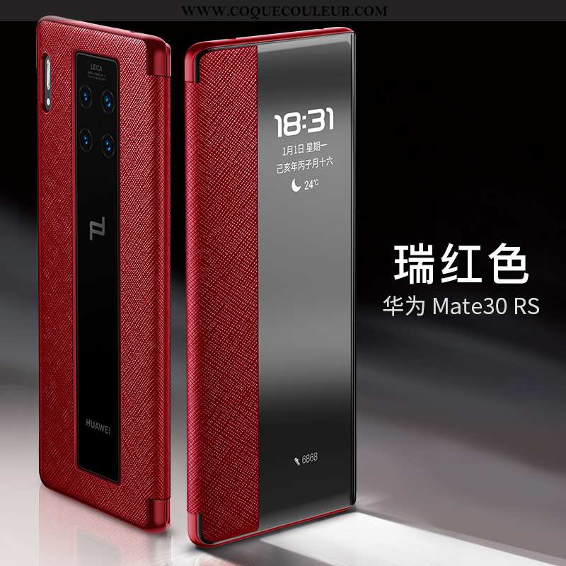 Étui Huawei Mate 30 Rs Luxe Bovins Téléphone Portable, Coque Huawei Mate 30 Rs Cuir Véritable Clamsh