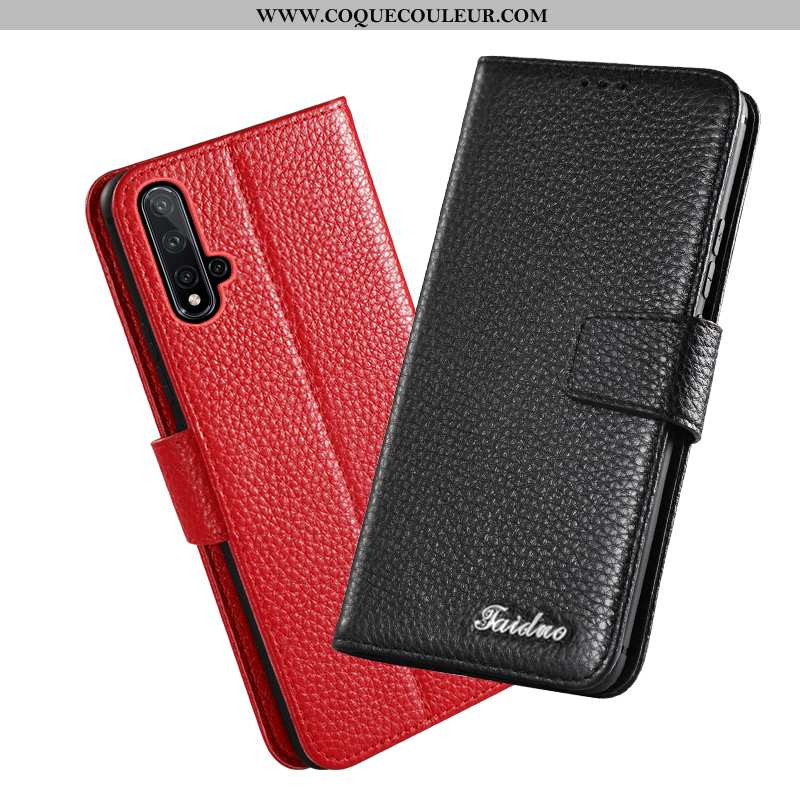 Coque Huawei Nova 5t Protection Nouveau Coque, Housse Huawei Nova 5t Cuir Véritable Étui Rouge