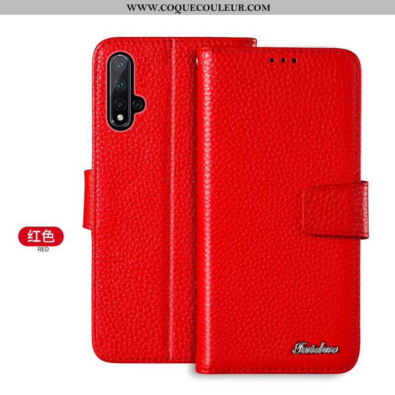 Coque Huawei Nova 5t Protection Nouveau Coque, Housse Huawei Nova 5t Cuir Véritable Étui Rouge