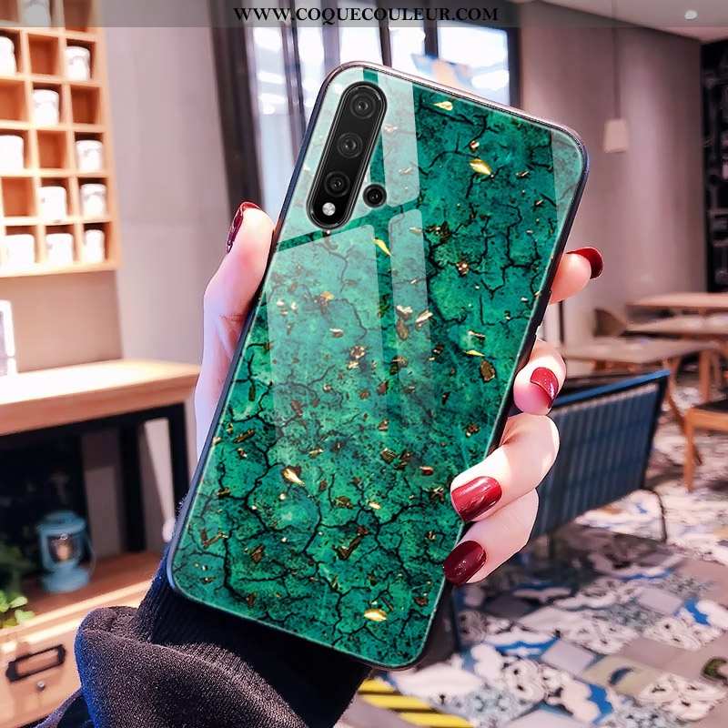 Coque Huawei Nova 5t Tendance Personnalité Verre, Housse Huawei Nova 5t Modèle Fleurie 2020 Verte