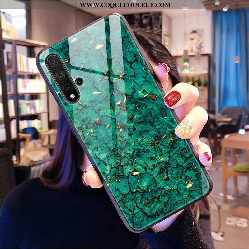 Coque Huawei Nova 5t Tendance Personnalité Verre, Housse Huawei Nova 5t Modèle Fleurie 2020 Verte